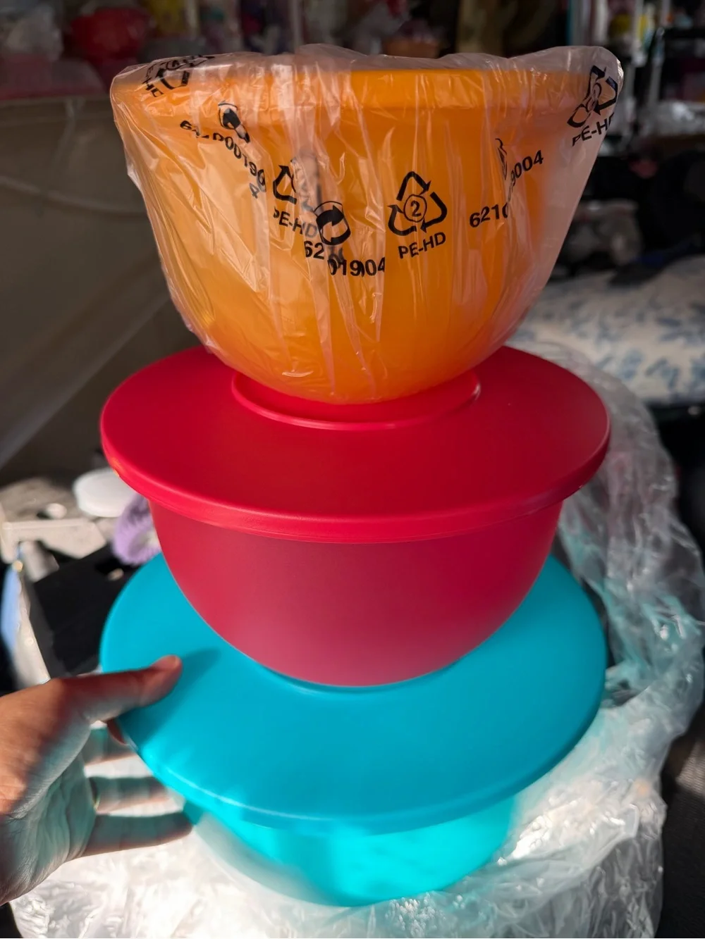 Tupperware Bright Stackable Bowl Set - Orange, Red, Teal